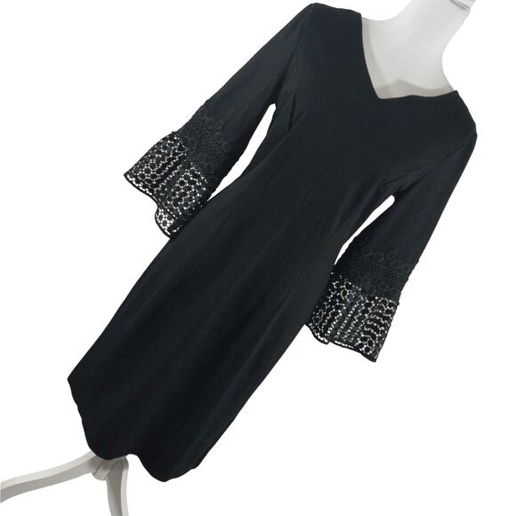 TALBOTS! ELEGANT BLACK KNIT EMBROIDERED BELL SLEEVE CLASSIC SHEATH DRESS! SZ 8 - Picture 8 of 8